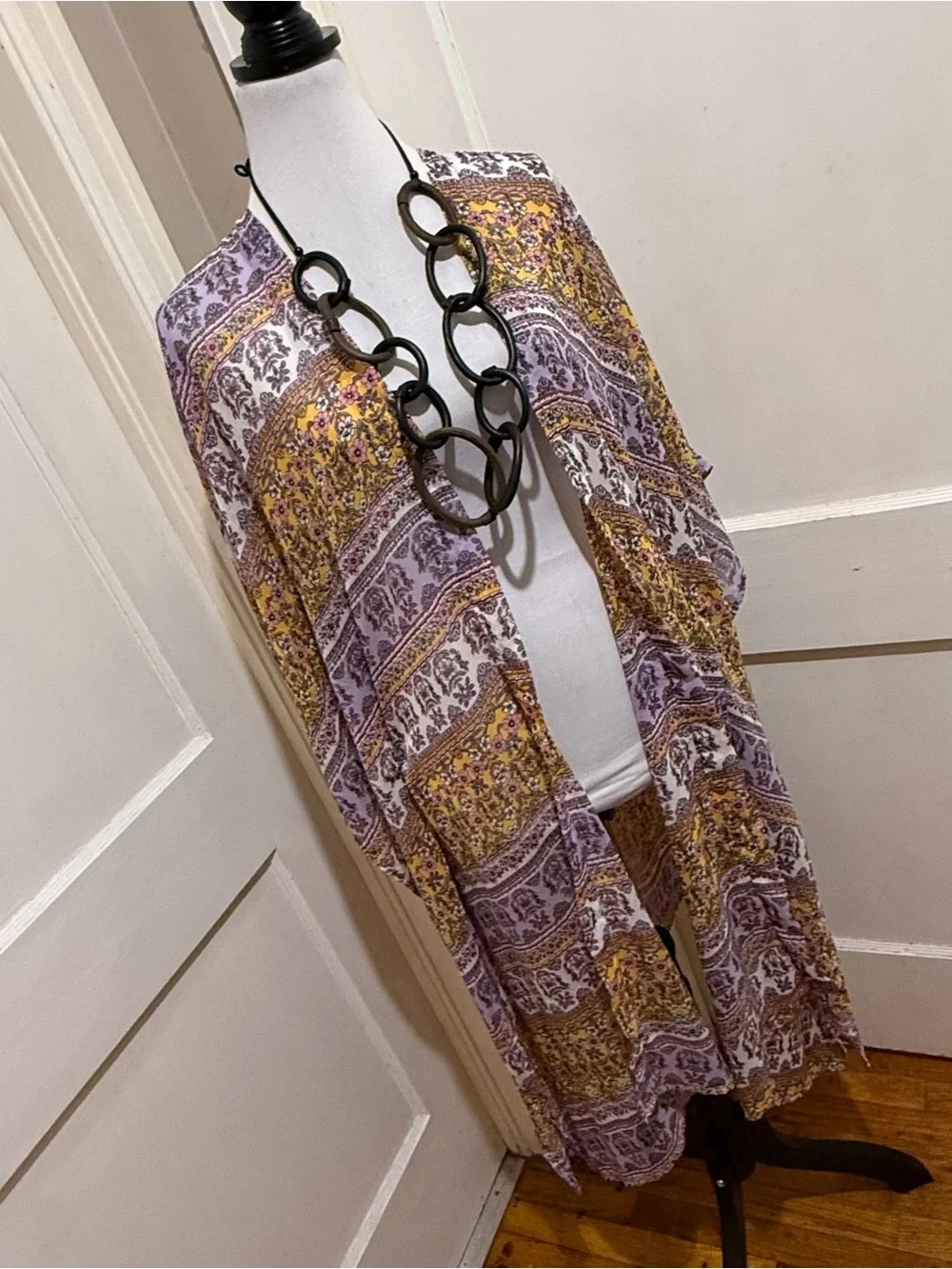 Floral Stripe Lavender & Mustard Lightweight Scarf Wrap